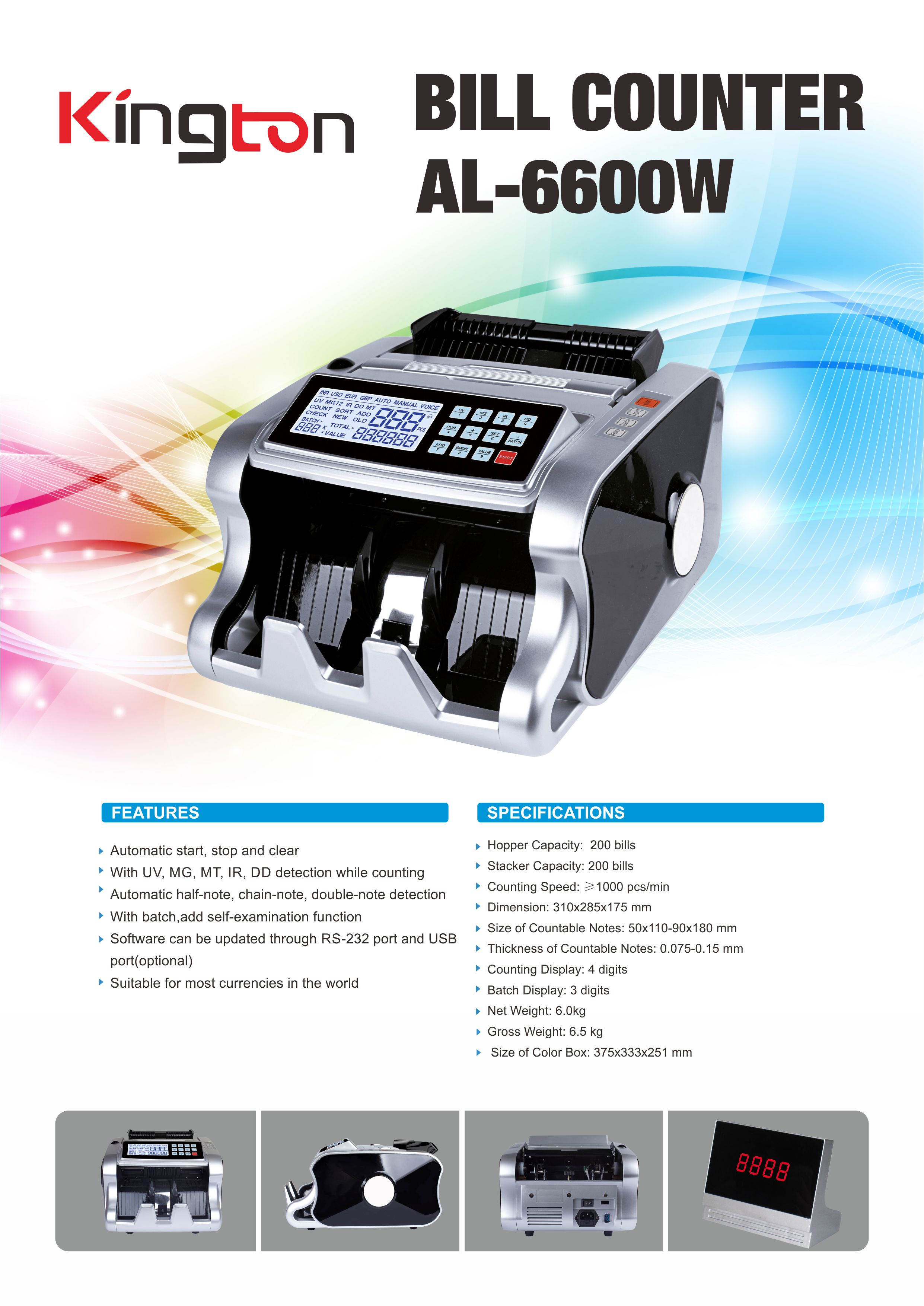 KINGTON AL 6600 Money Counting Machine with Fake note detector