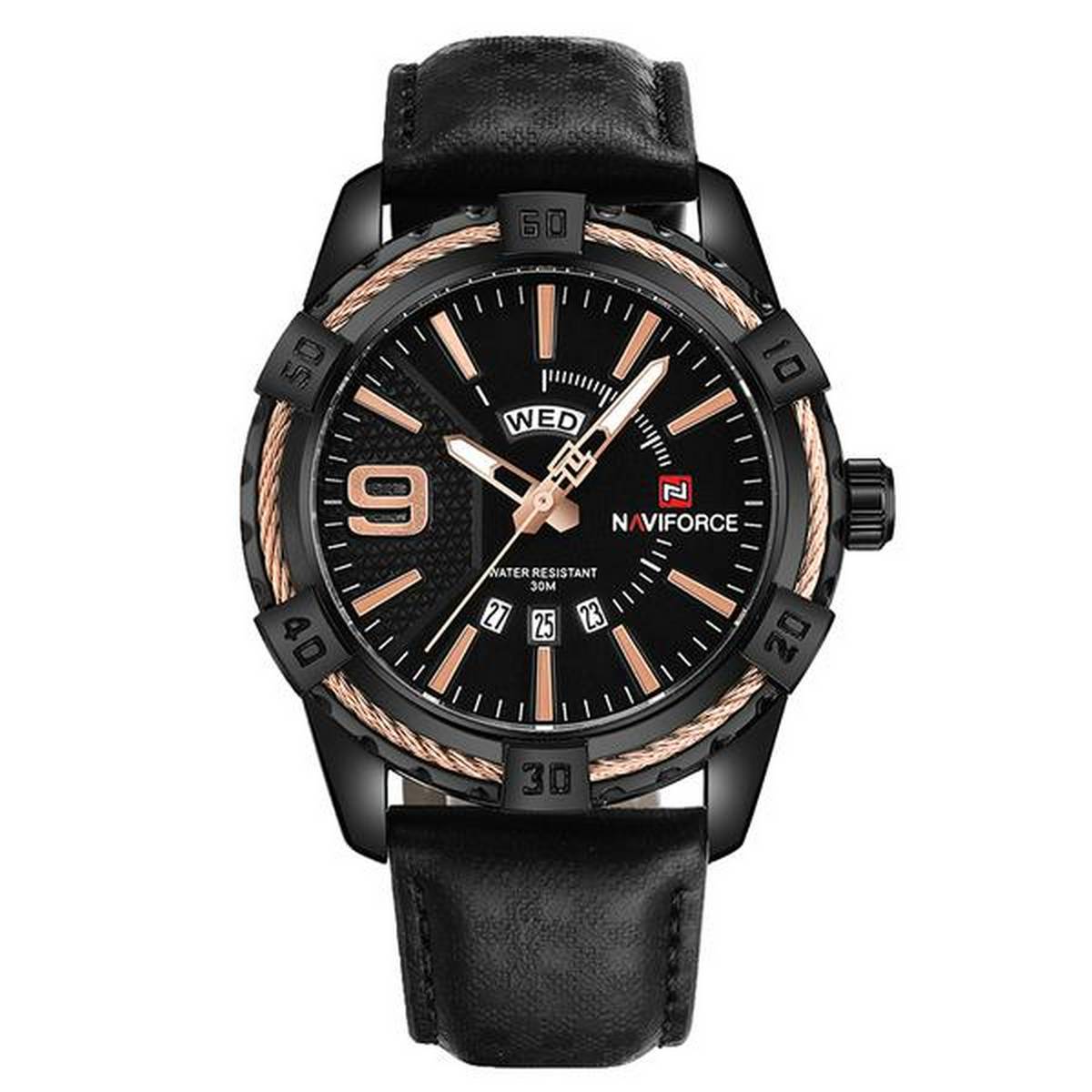 Naviforce NF9117 Black PU Leather Analog Watch for Men