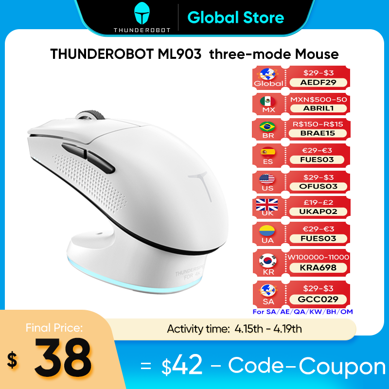 Thunderobot ML903 three-mode mouse gaming esports Wireless Bluetooth 2.4G wired 4K ultra-lightweight design PAW3395 charging