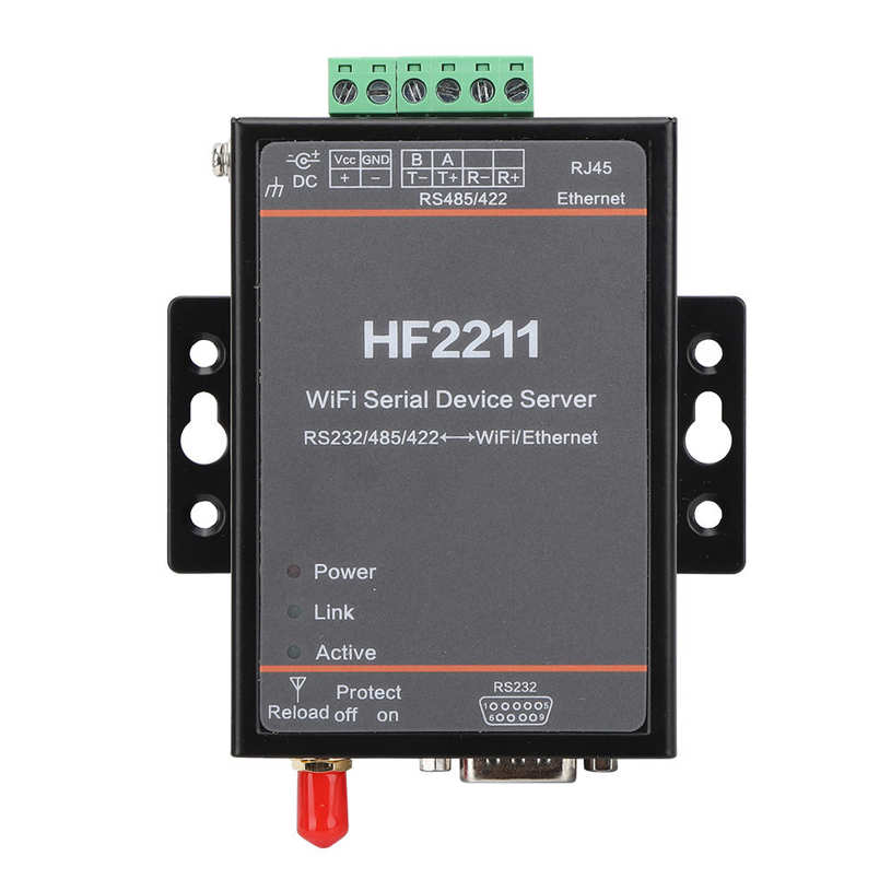 Ethernet Serial Server HF2211 RS232/485/422 to WIFI & DTU Network Communication 5-36VDC. 