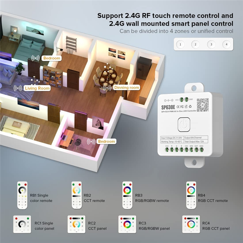 1 Piece SP630E Bluetooh LED Controller White Plastic Support PWM Monochrome CCT RGB RGBW RGBCCT or SPI TTL IC Chip LED Strip. 