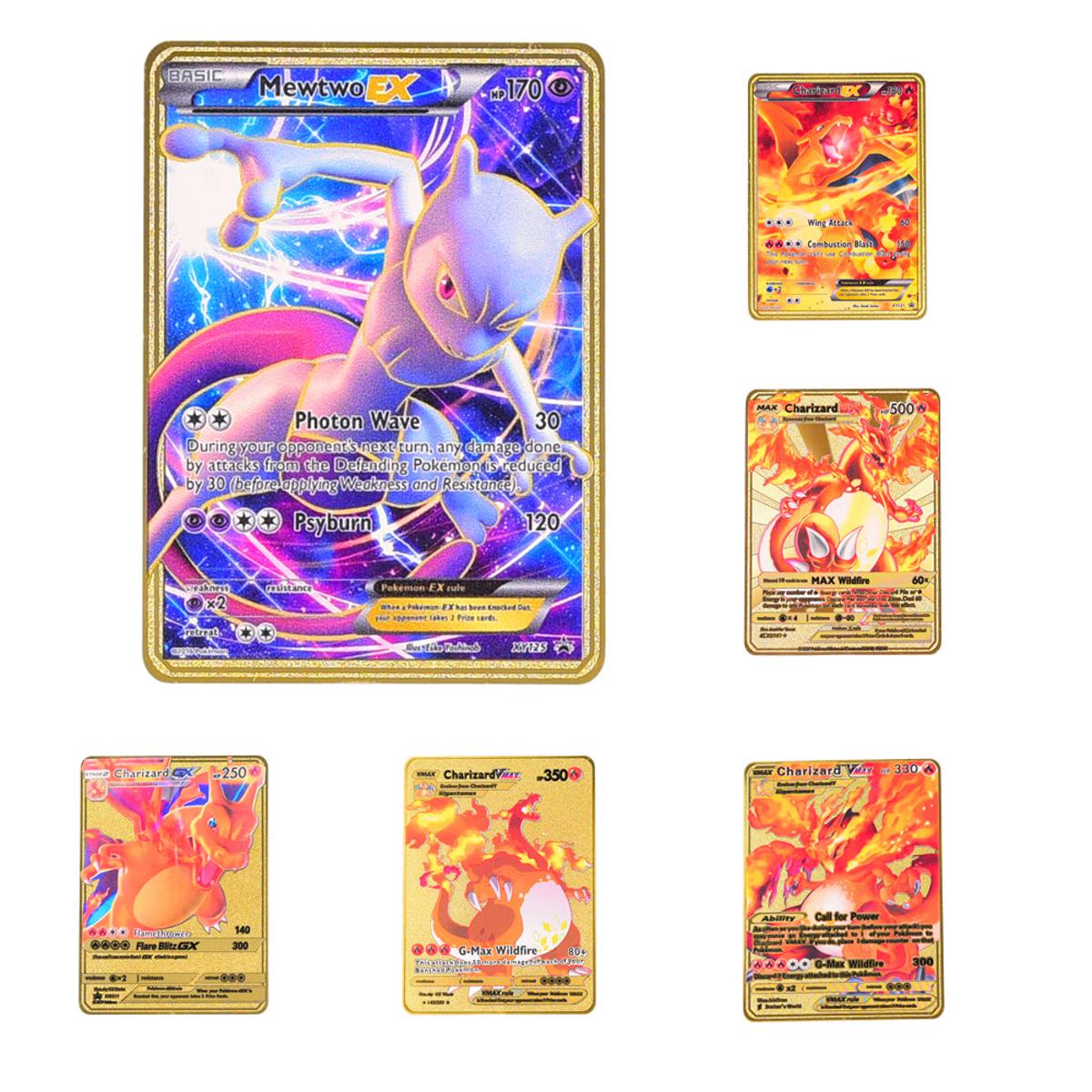 New Pokemon Gold Metal Card, EX GX Mewtwo MAX Vmax Charizard
