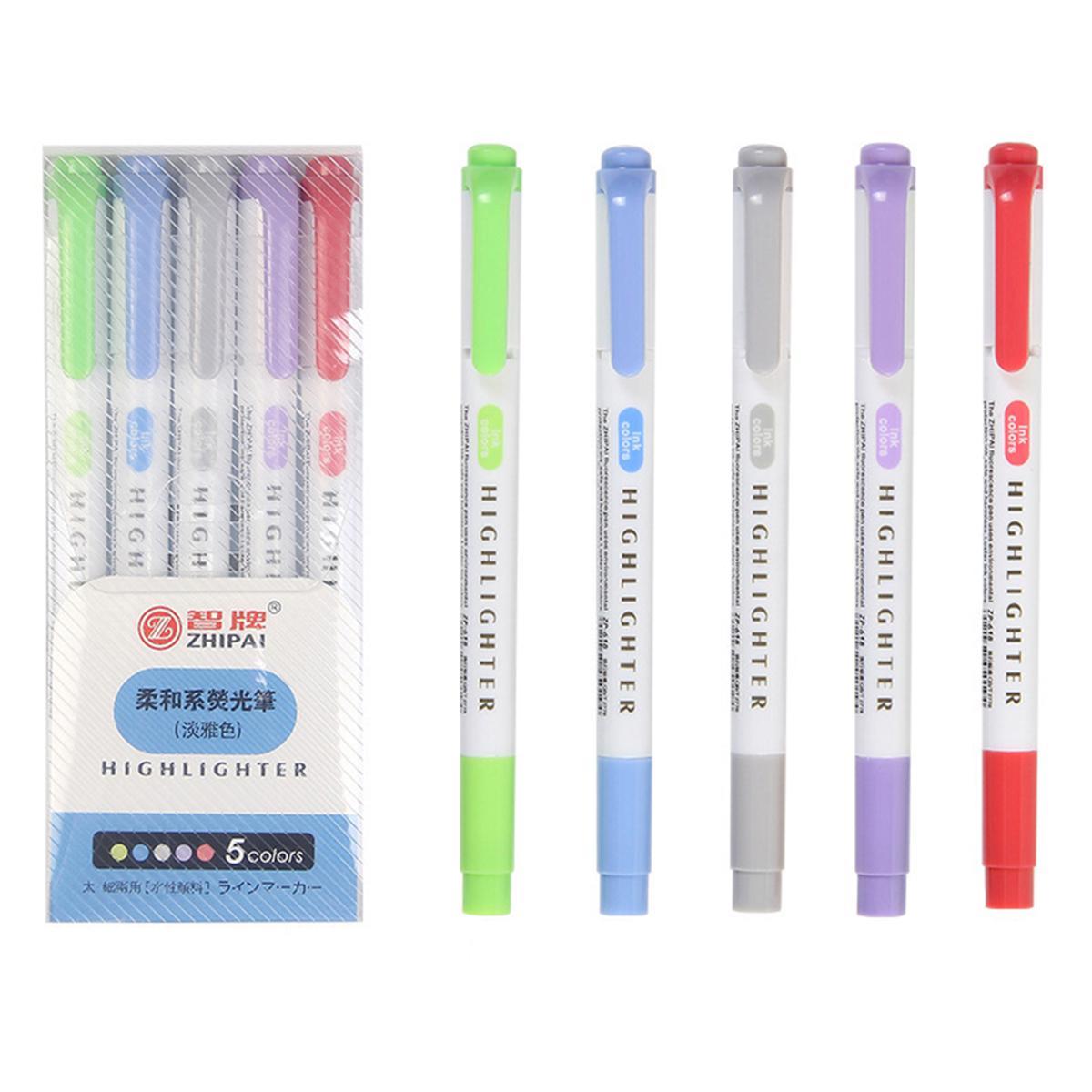 Oimg 5 Colors Dual Tip Highlighter Pens Broad Chisel And Fine Tips Marker Pen For For School Students Office Home Supplies