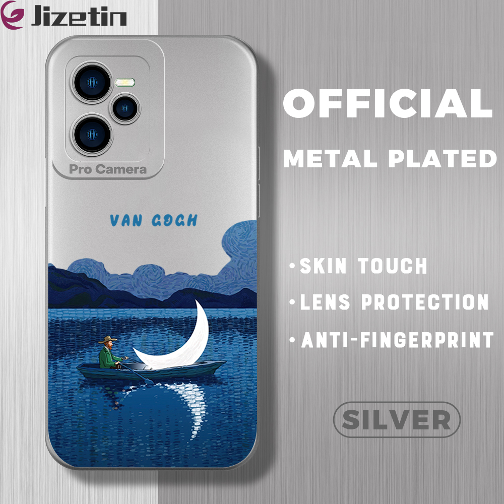 Jizetin for Realme C35 / Narzo 50A Prime Case Boating On Moon Night Lens Protect Frosted Plating Phone Back cover Soft TPU Mobile Phone Case