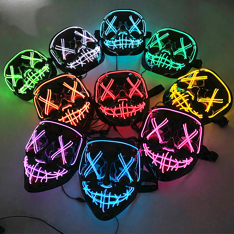 10 Color optional horror killer cosplay Masks led light up mask Halloween Party Light Props haunted house masquerade masks decor. 