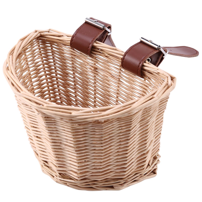 Children's Vintage Rattan Bicycle Baskets Bike Scooter Basket Kids Bicycle Front Basket,XS(Wood Color)