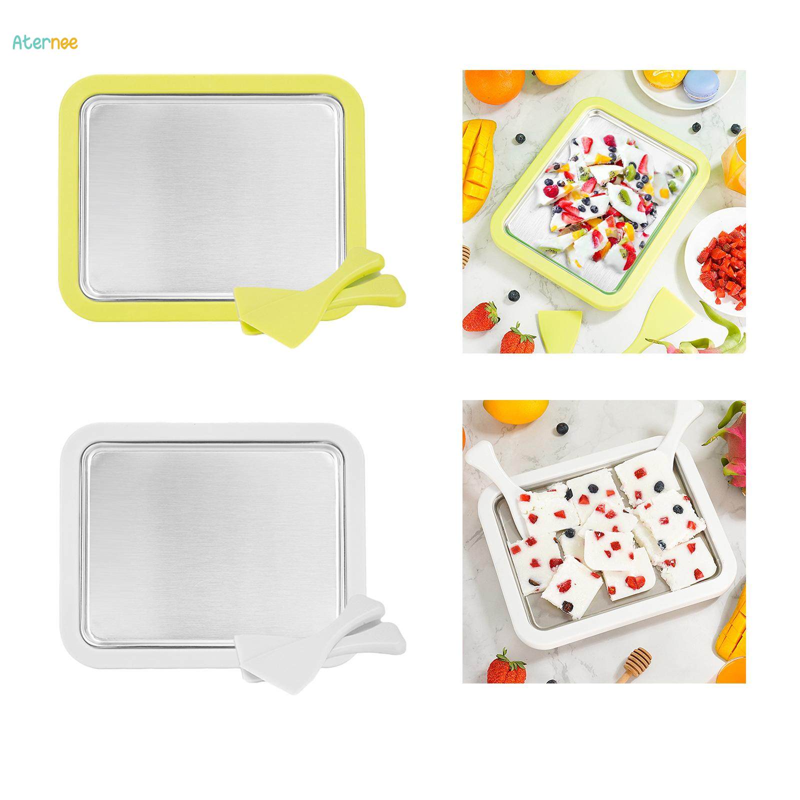 DIY Ice Cream Maker Roller Pan with 2 Scrapers Yoghurt Frying Machine Stainless Steel Freezer Pan for Parent Child Activities Summer Durable. 