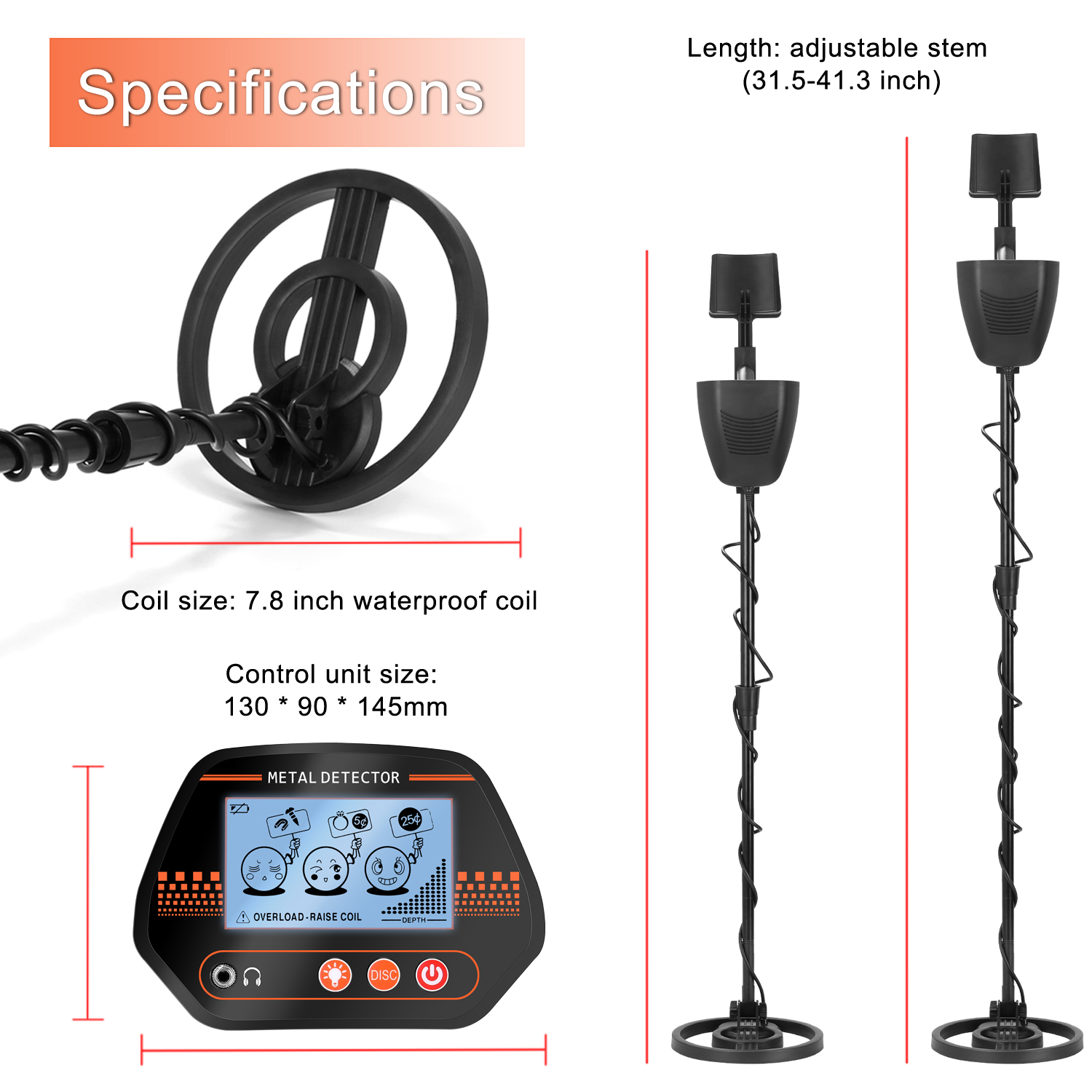 KOGEEK MD830 Portable Easy Installation Underground Me-tal Detector High Sensitivity Treasure G-old Me-tal Detecting Tool Finder with 3 Adjustable Modes Larger Back-lit LCD Display 3 Audio Tone and DISC Mode for Adults and Kids. 