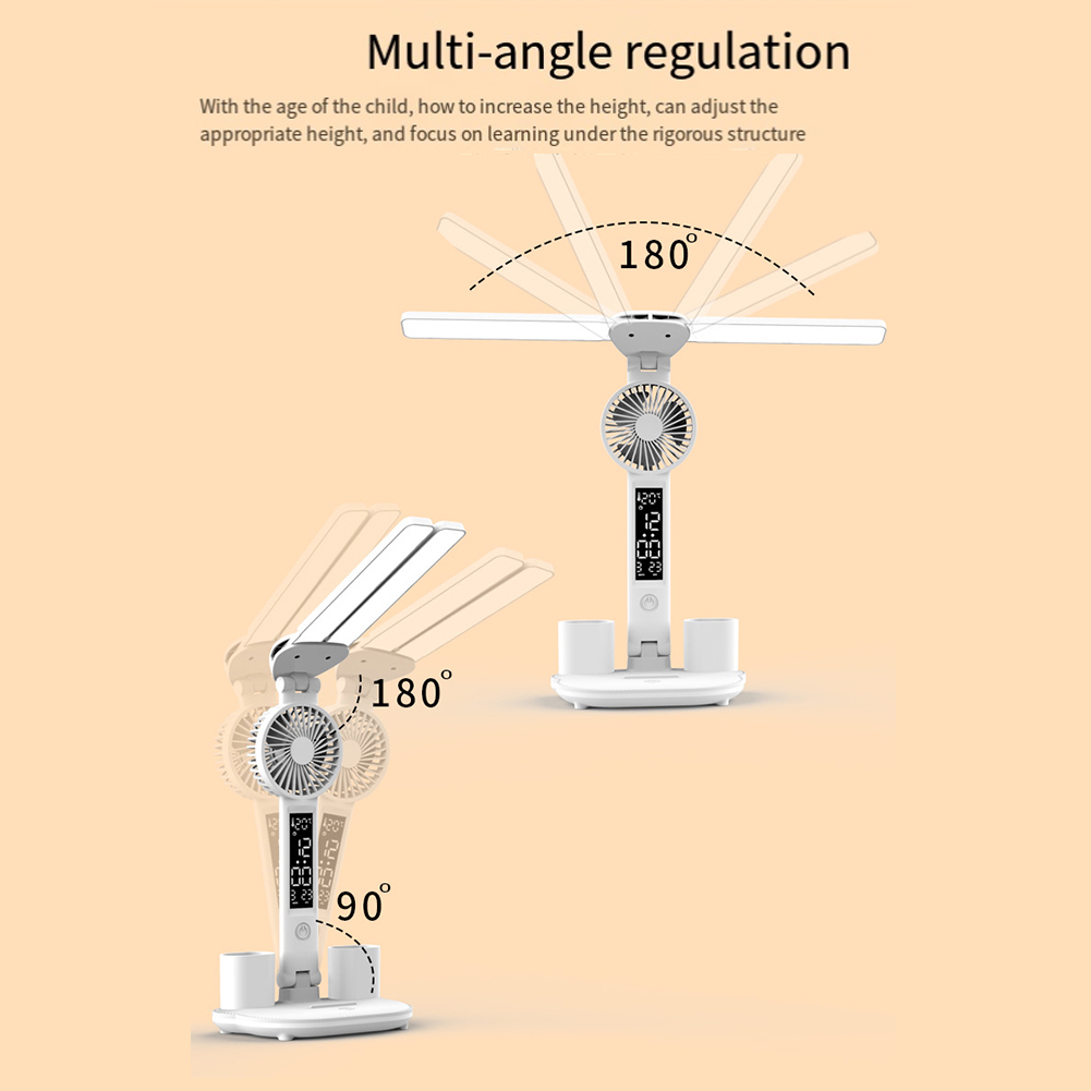 Rechargeable Table Lamp for Study Led Table Light with Fan, Led Clock Dispaly Reading Lamp. 