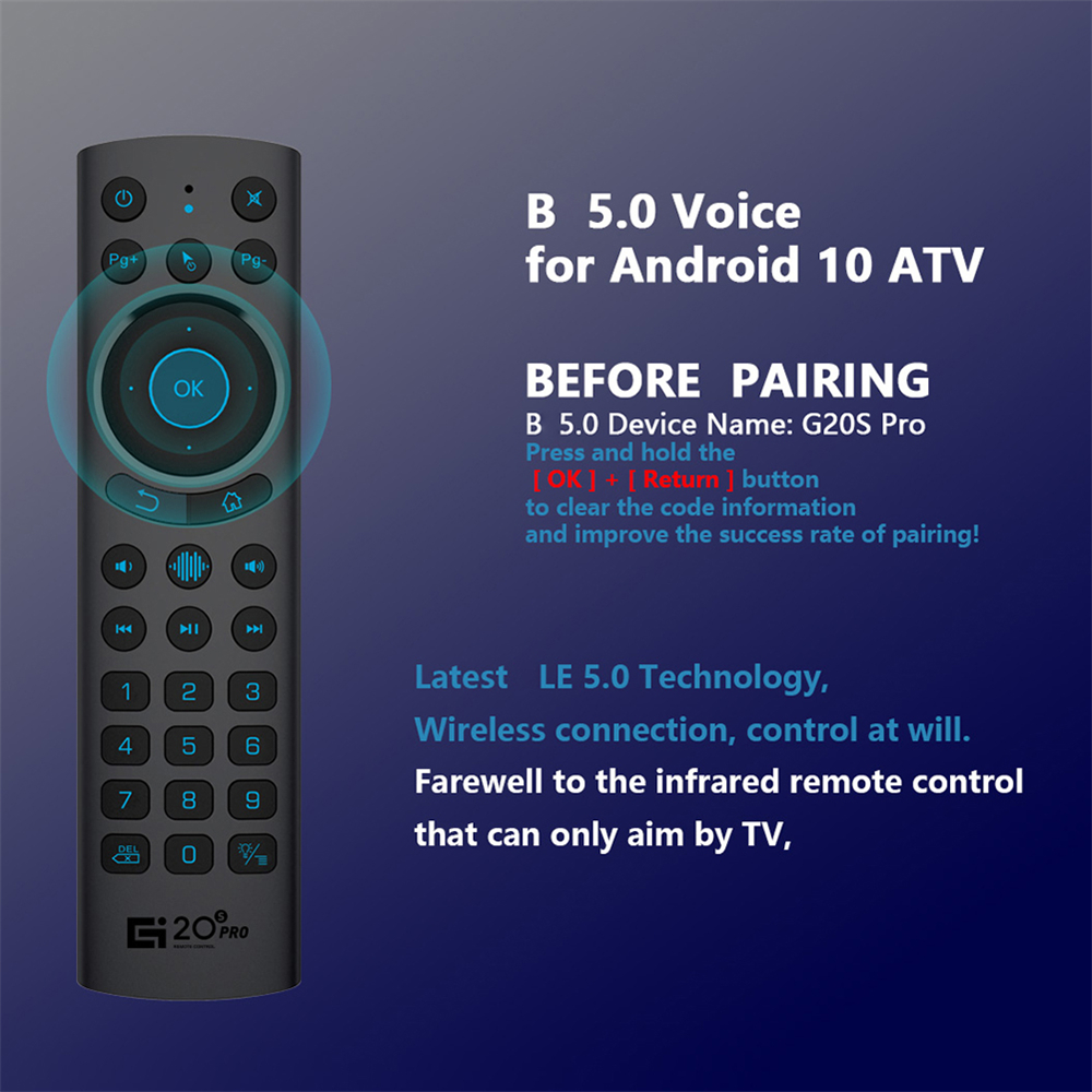 G20BTS Plus 2.4G Wireless Smart Voice Air Mouse Gyroscope G20S PRO IR Learning Backlit Remote Control for Android TV BOX. 