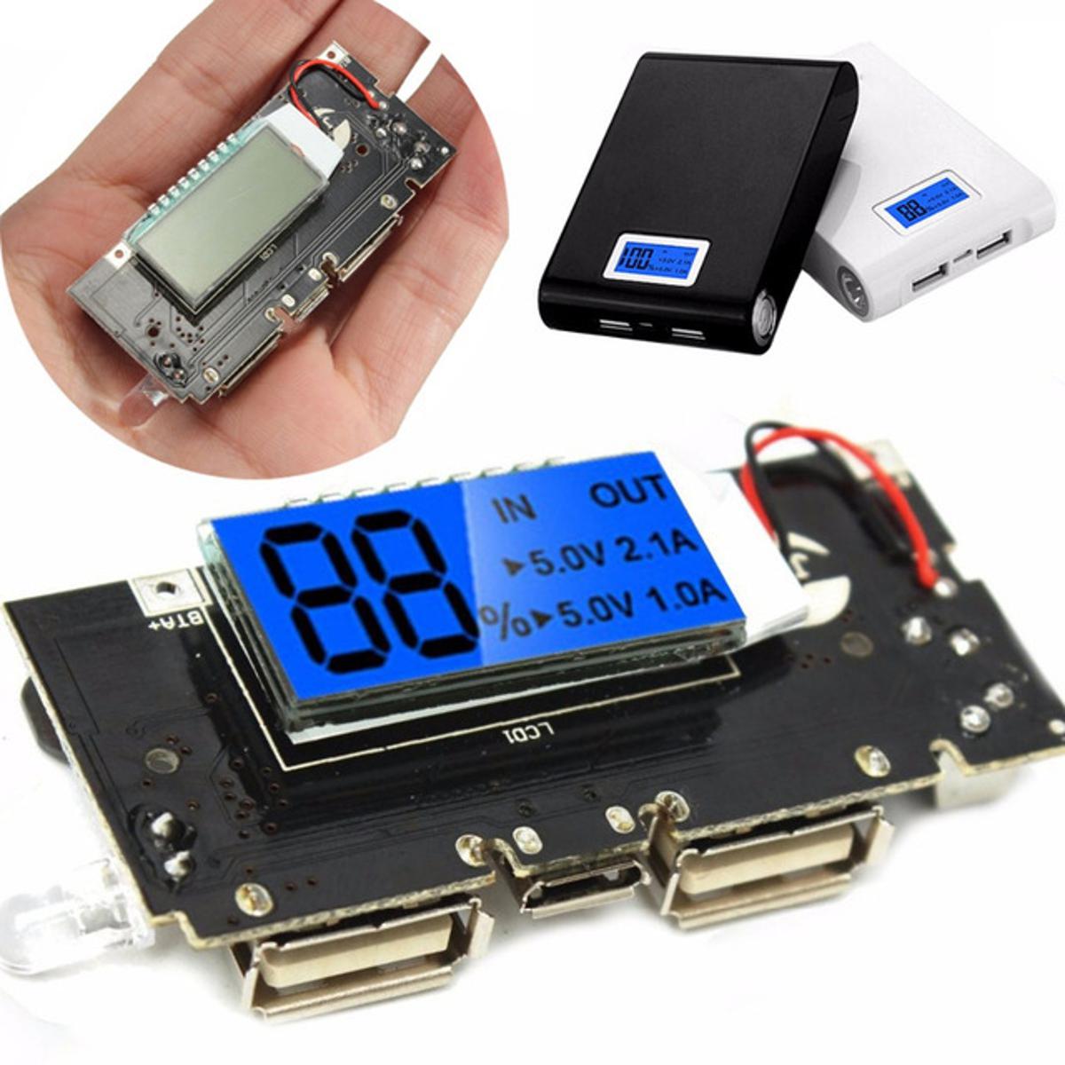 BLACK Power Bank Circuit With LCD Display Input DC 5V 2A Micro USB Socket Output DC 5V 2.1A 1A Dual USB Flash Light & BMS Protection Lithium Battery 3.7V 18650 Battery Mobile Smart Phone Charging Module