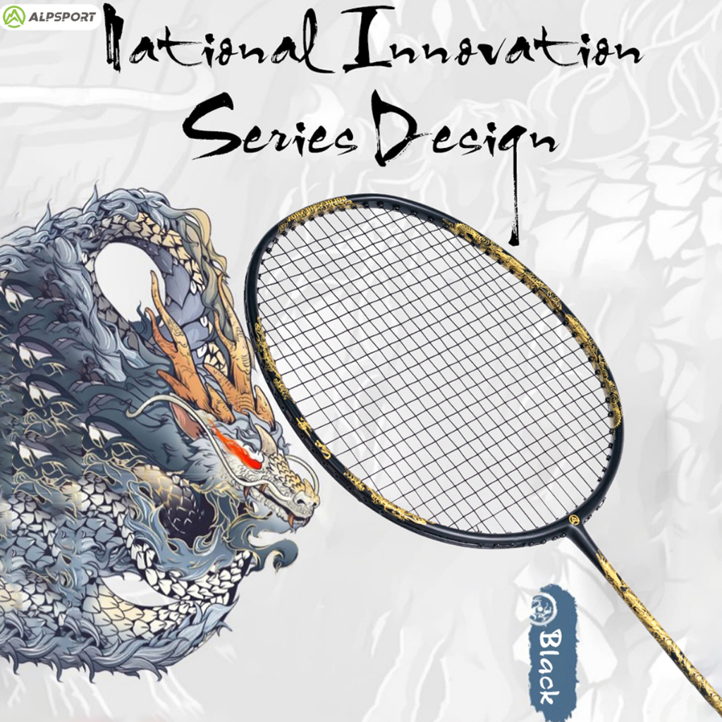 ALP-SPORT ALP DRAGON SL Carbon Fiber Badminton Racket 4U | Dragon Embossing Design | 26lbs Pre-Strung | Head Heavy for Aggressive Play | 3-Year Durability Guarantee. 