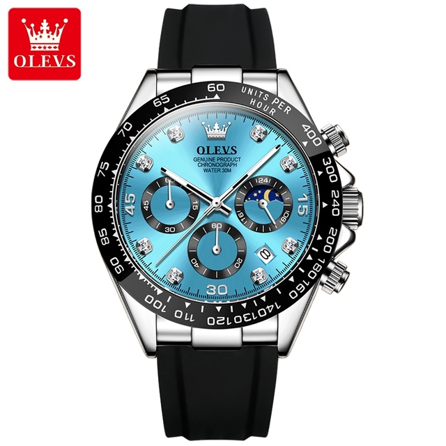 Olevs 2875 Black TPU Rubber Chronograph Wrist Watch For Men