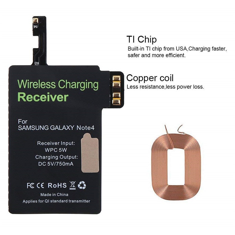 【happy one】Qi Wireless Charger Receiver Module Samsung Note 4 Apply for Qi Wireless Charging Pad 5V 750mA Black. 