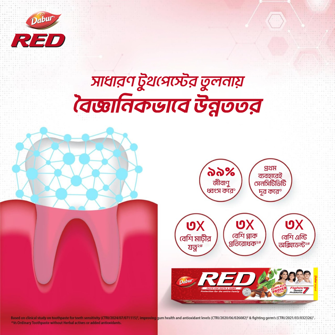 Dabur Red Toothpaste 190 gm (Get Red Toothpaste 85 gm Free). 