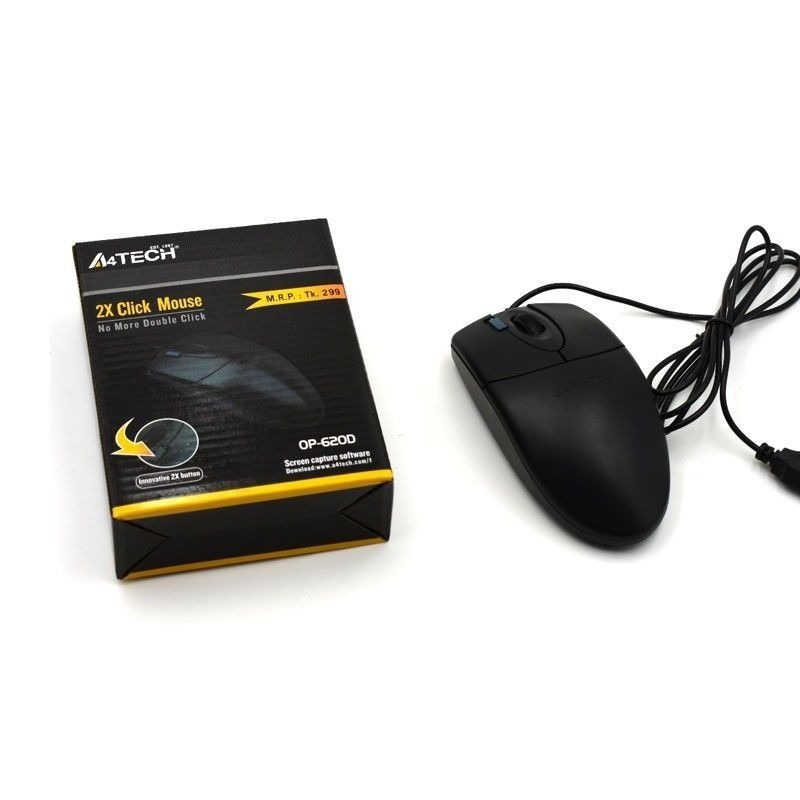 A4.tech OP-620D Wired Optical Mouse - 2x Click Button - 1000 DPI - For PC/Laptop - Black. 