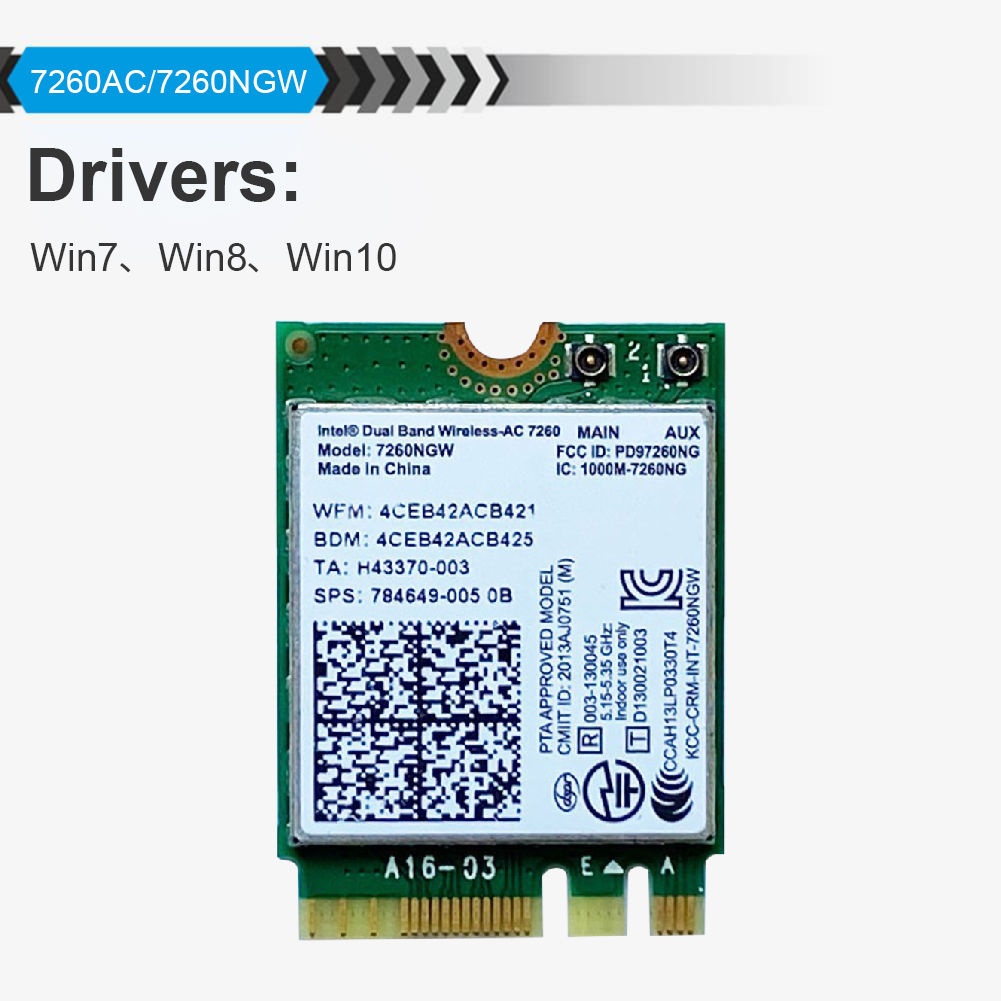 Intel 7260 ngw 1200Mbps Bluetooth 4.2 WiFi Wireless Network Card NGFF M.2 Wifi Dongle 802.11AC Dual Band 2.4G 5G For Laptop Intel 7260 7260NGW