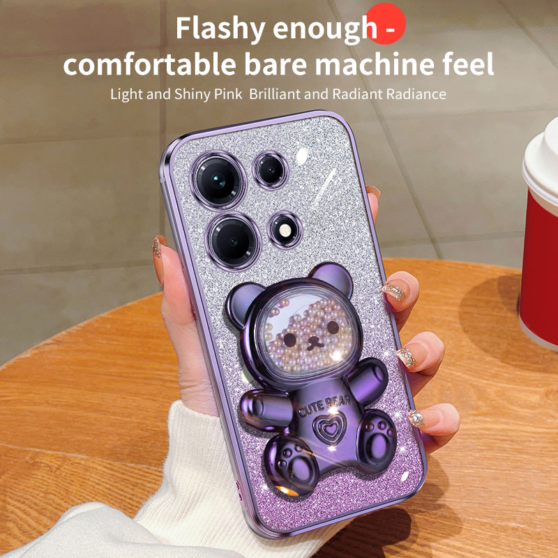 For Infinix Zero 30 4G 5G X6731 X6731B Smart 7 HD X6515 X6516 Tecno Spark Go 2023 Tecno POP 7 Pro BF7n BF6 BF7 BF7h Case With Teddy Bear Quicksand Colored Bead Three-dimensional Bracket. 