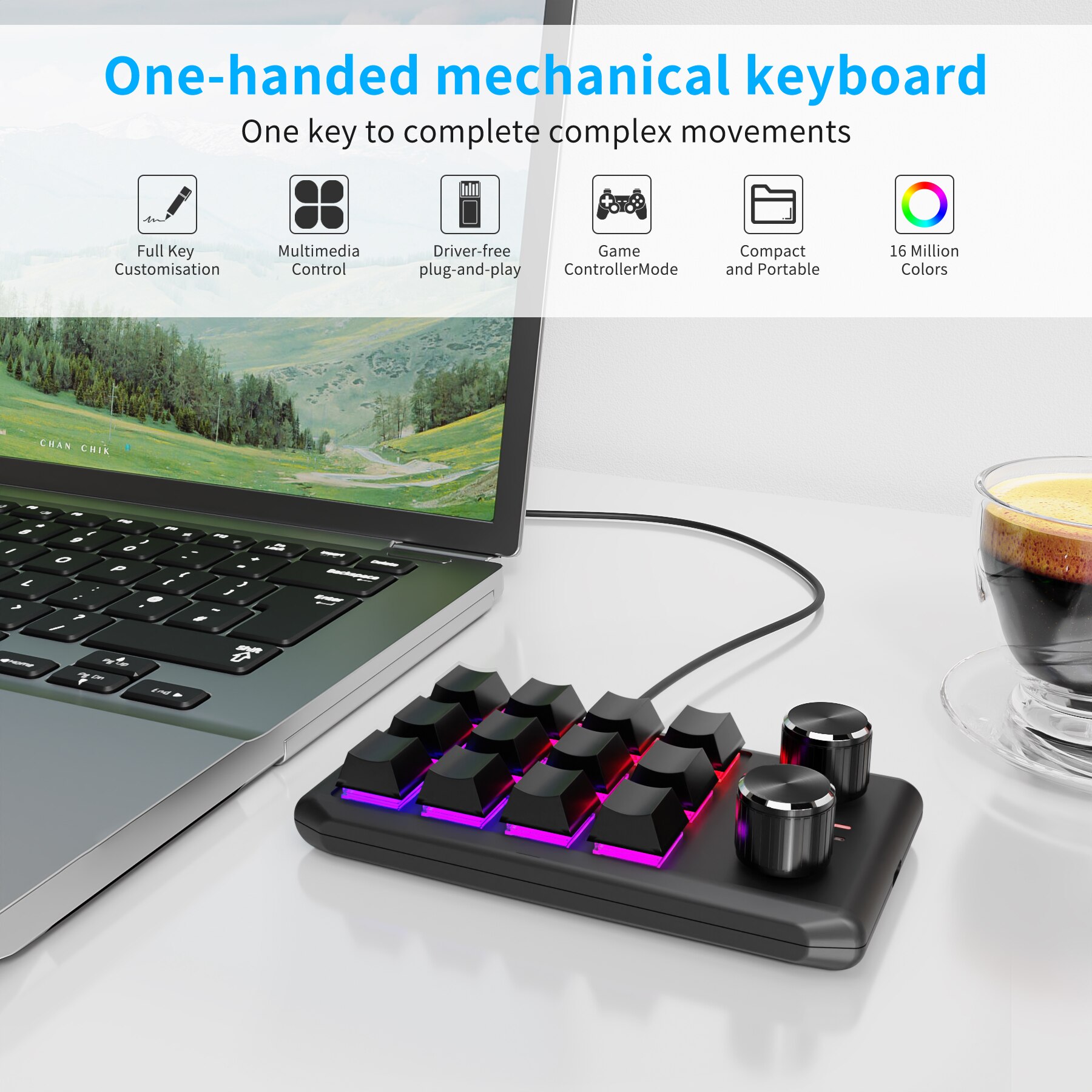 Programming Macro Custom 2 Knob Bluetooth Keyboard RGB 12 Key Copy Paste Mini Button Gaming Keypad Mechanical Hotswap Macropad. 