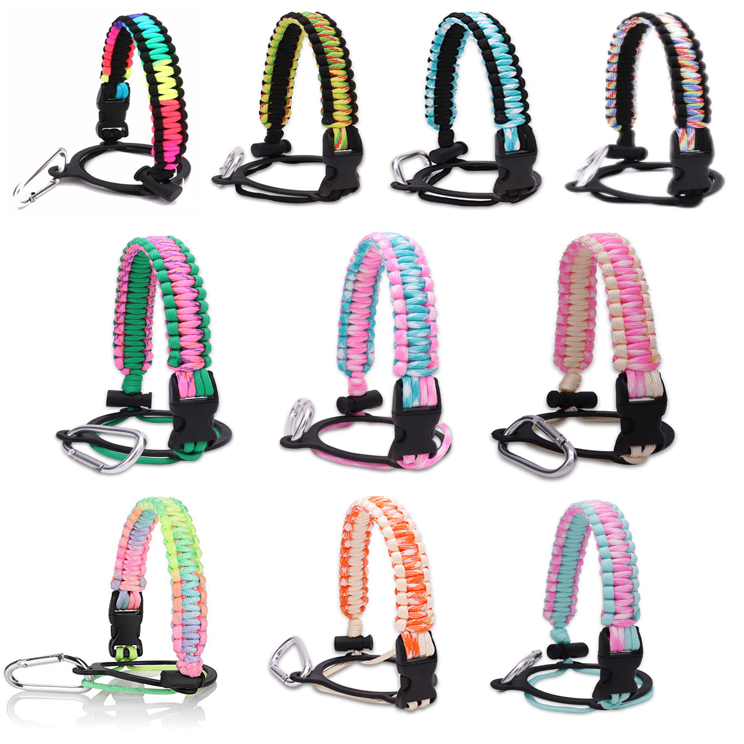 Colorful Paracord Handle New Style Cup Rope Aquaflask for hydro flask Accessories Fits 12oz to 64oz Wide Mouth Bottles Paracord Carrier Strap Cord with Safety Ring and Carabiner - Ideal Water Bottle Handle Strap