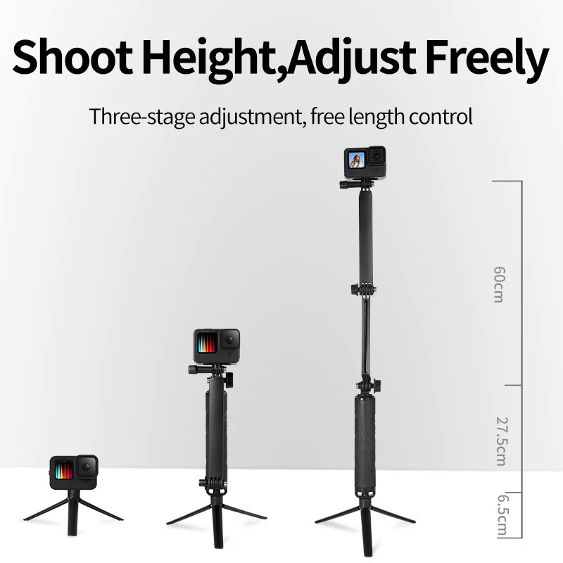 TELESIN Waterproof Selfie Stick Tripod Floating Hand Grip 3 Way Arm Monopod Pole for GoPro 12 11 10 9 8 7 6 Insta360 Osmo Action. 
