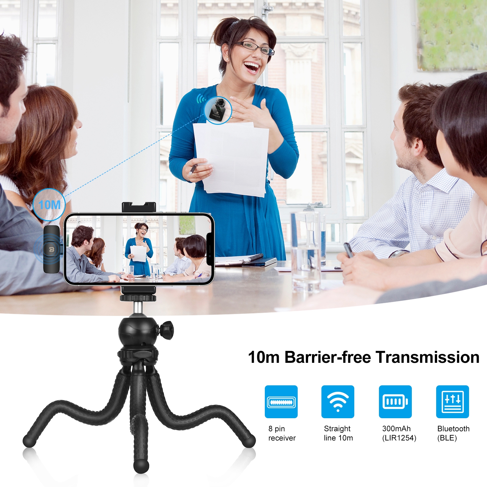 PULUZ Wireless Lavalier Microphone for iPhone / iPad, 8-Pin Receiver (Black). 