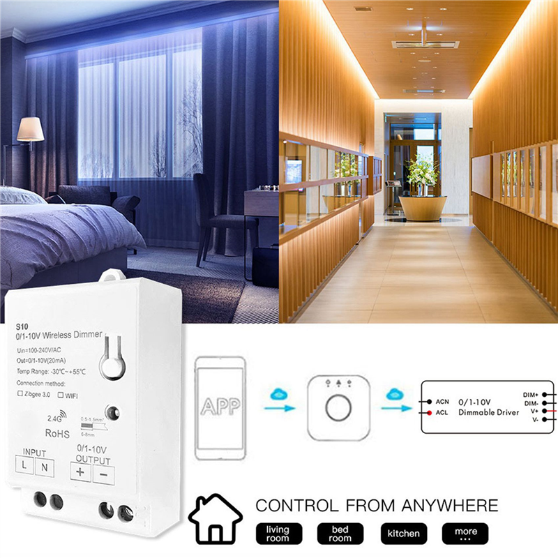 2X AC100-240V ZigBee 0/1-10V LED Light Dimmer Controller Smart Life Tuya Control App for 0-10V LED Dimmable Drive. 