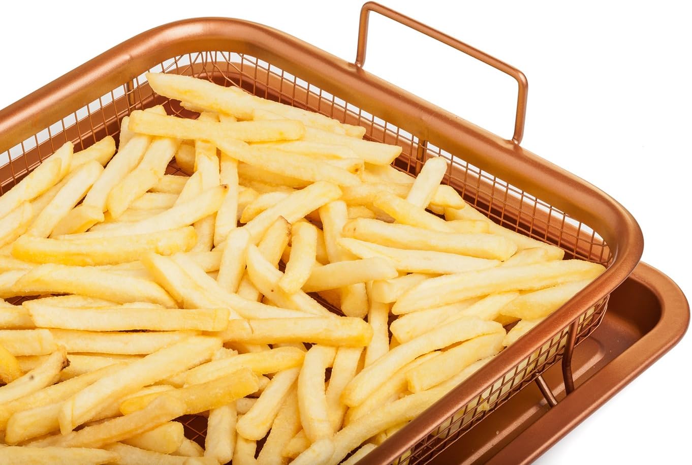 Copper Crisper Non-Stick Oven Baking Tray with Crisping Basket, 2 Piece Set. 