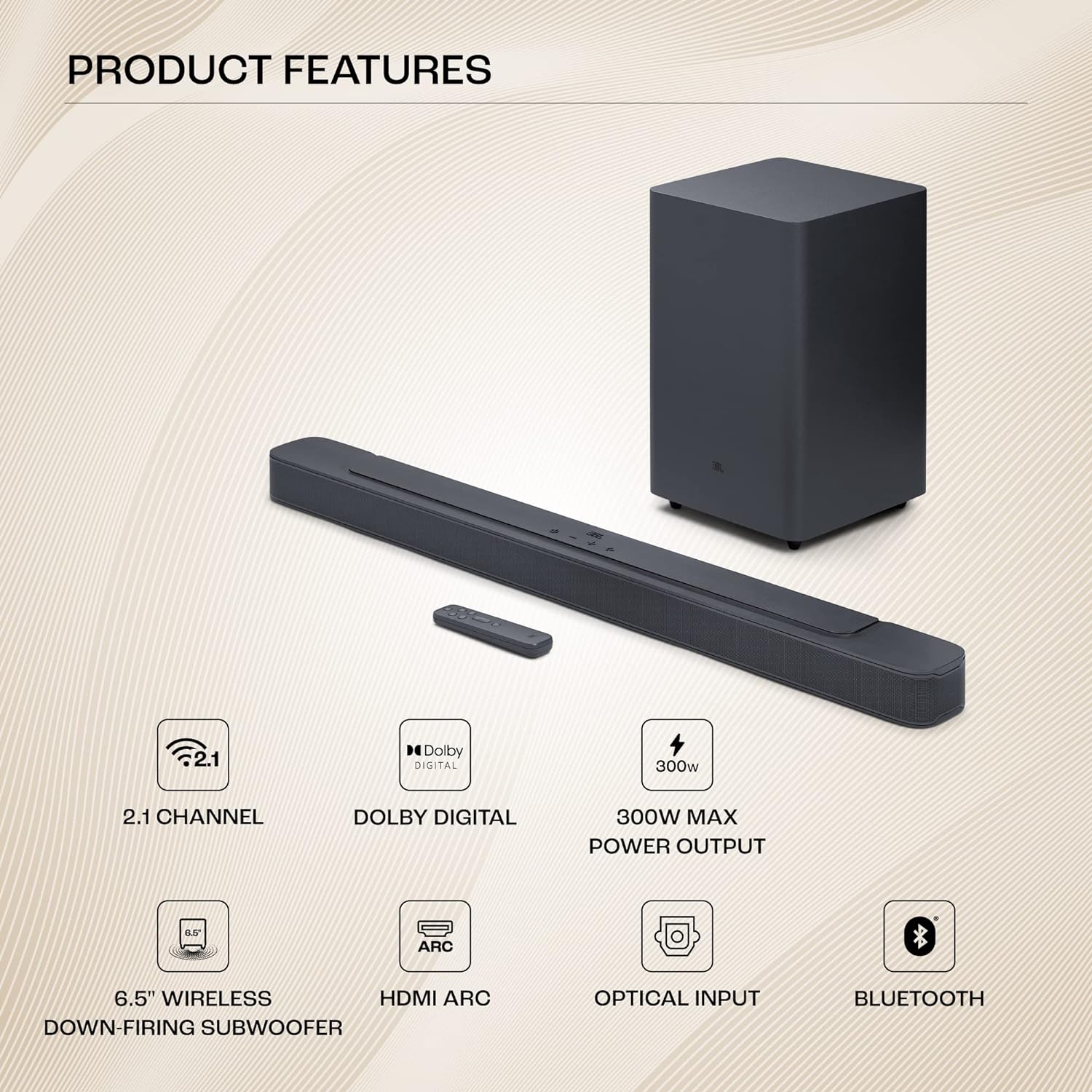 JBL Bar 2.1 Deep Bass (MK2) Soundbar with Wireless Subwoofer | 300 Watt. 