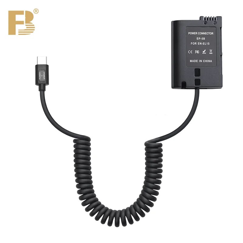 FB EN-EL15 EN-EL15C TO Dummy Battery USB Type C Cable Power Adapter for Nikon D500 D600 D780 D810A D7000 D7200 D7500 Z5 Z6 Z7 II. 