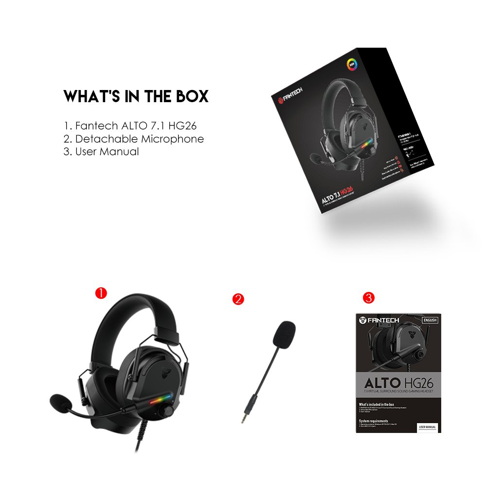 FANTECH HG26 Alto 7.1 USB Virtual Surround Sound Gaming Headset Immerse Yourself in Gaming Enjoy Crystal Clear Audio and Communication. 