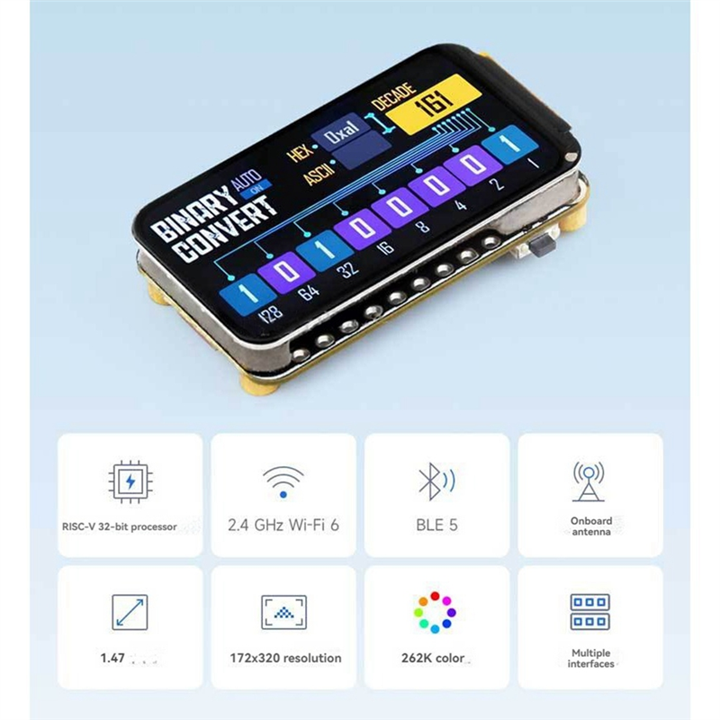 ESP32 C6 1.47inch Display Development Board 172×320 with RGB Light SD Card Slot Supports WiFi Bluetooth. 