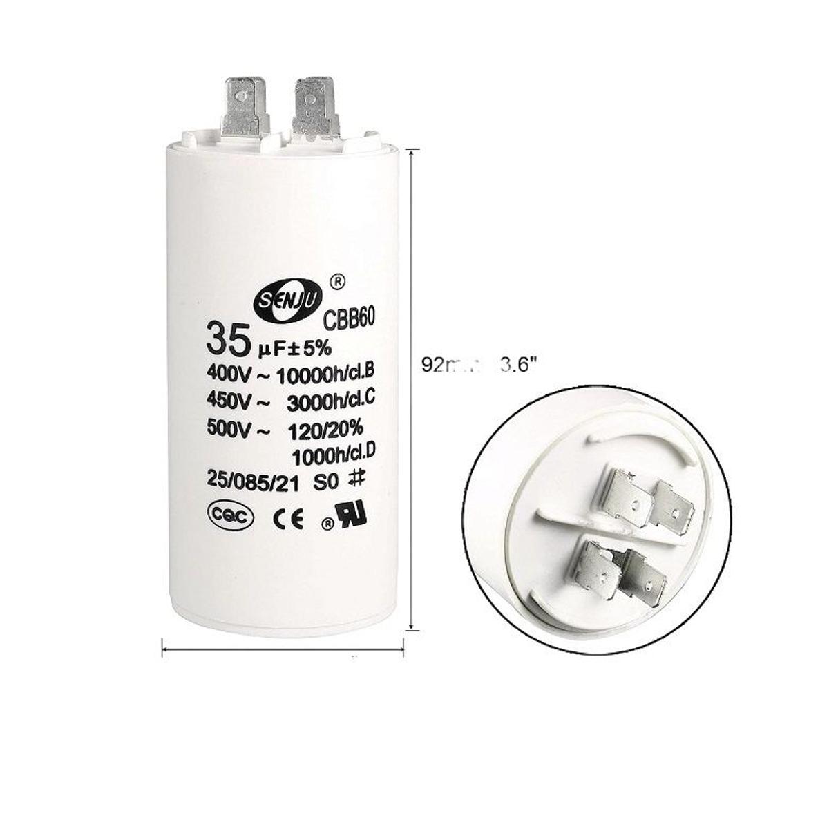 CBB60 Run Capacitor 35uF 450V AC Double Insert 50/60Hz Cylinder  White for Air Compressor Water Pump Motor