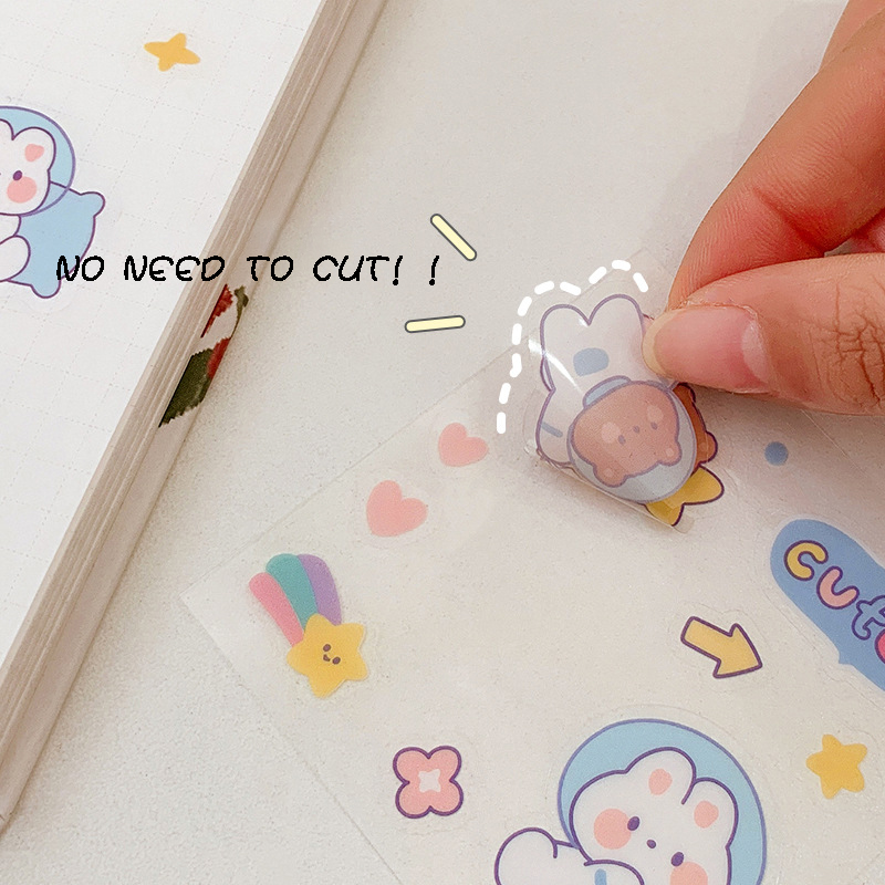 cute stickers 100 pcs, made of PET, waterproof and transparent water cup, pasted with decorative small pattern cartoon hand account material sticker, no need to cut, tear and use, 100 pieces, no repeated stickers, increase the small happiness of life. 