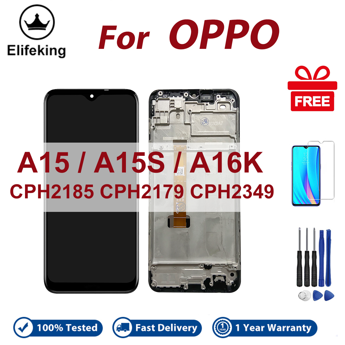 LCD With Frame For OPPO A15 A15S A16K CPH2185 CPH2179 Display Touch Screen Digitizer Assembly Replacement Parts CPH2349