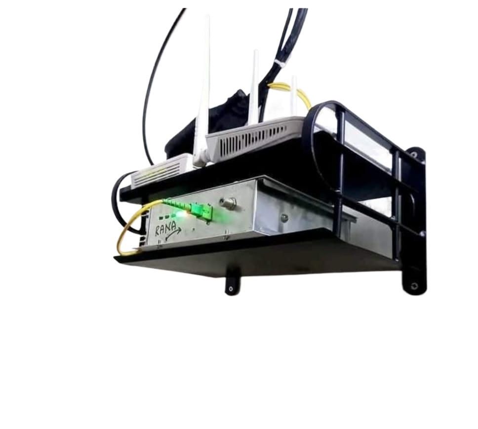 Double Layer Wall Mounted Iron Heated Black Metal WiFi Router Stand. 
