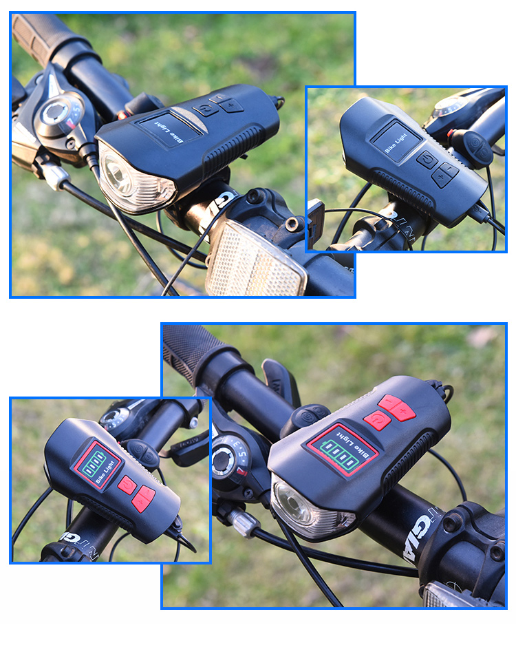 Waterproof Bicycle Light USB Charging Bike Front Light Flashlight Handlebar Cycling Head Light w/ Horn Speed Meter LCD Screen. 