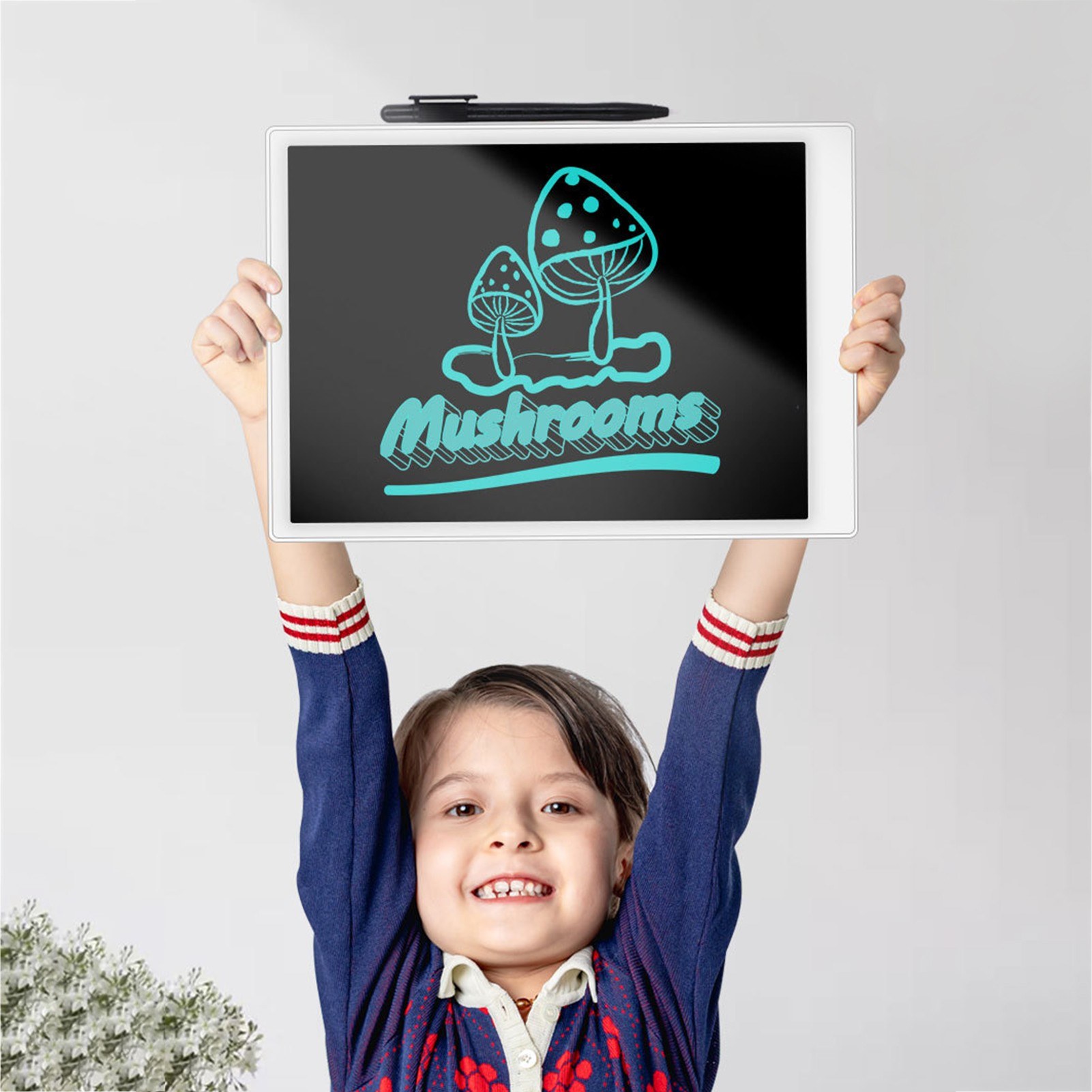 LCD writing pad with 10 inch monochrome screen, touch pen for writing notes for toddlers - white. 