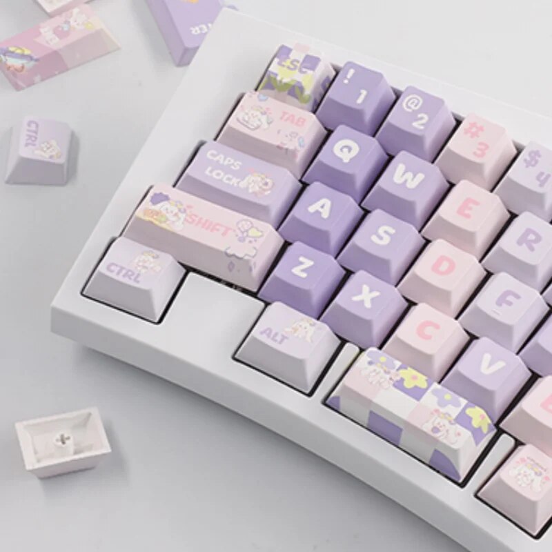 MOA/Cherry Profile Purple Rabbit PBT Keycaps Big Set Dye-Sub Alice ISO Layout Key Caps For Mechanical Keyboard Wooting 75 Hi75. 