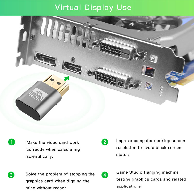 Headless Ghost DDC EDID Dummy Plug Virtual Display Emulator Adapter HDMI. 