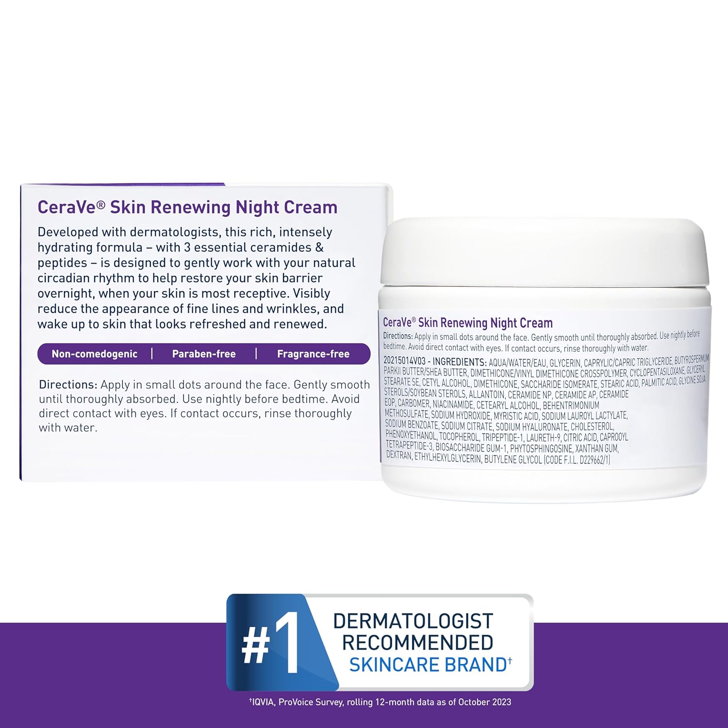 CeraVe Skin Renewing Night Cream 48g | Niacinamide, Peptide Complex, and Hyaluronic Acid Moisturizer for Face. 