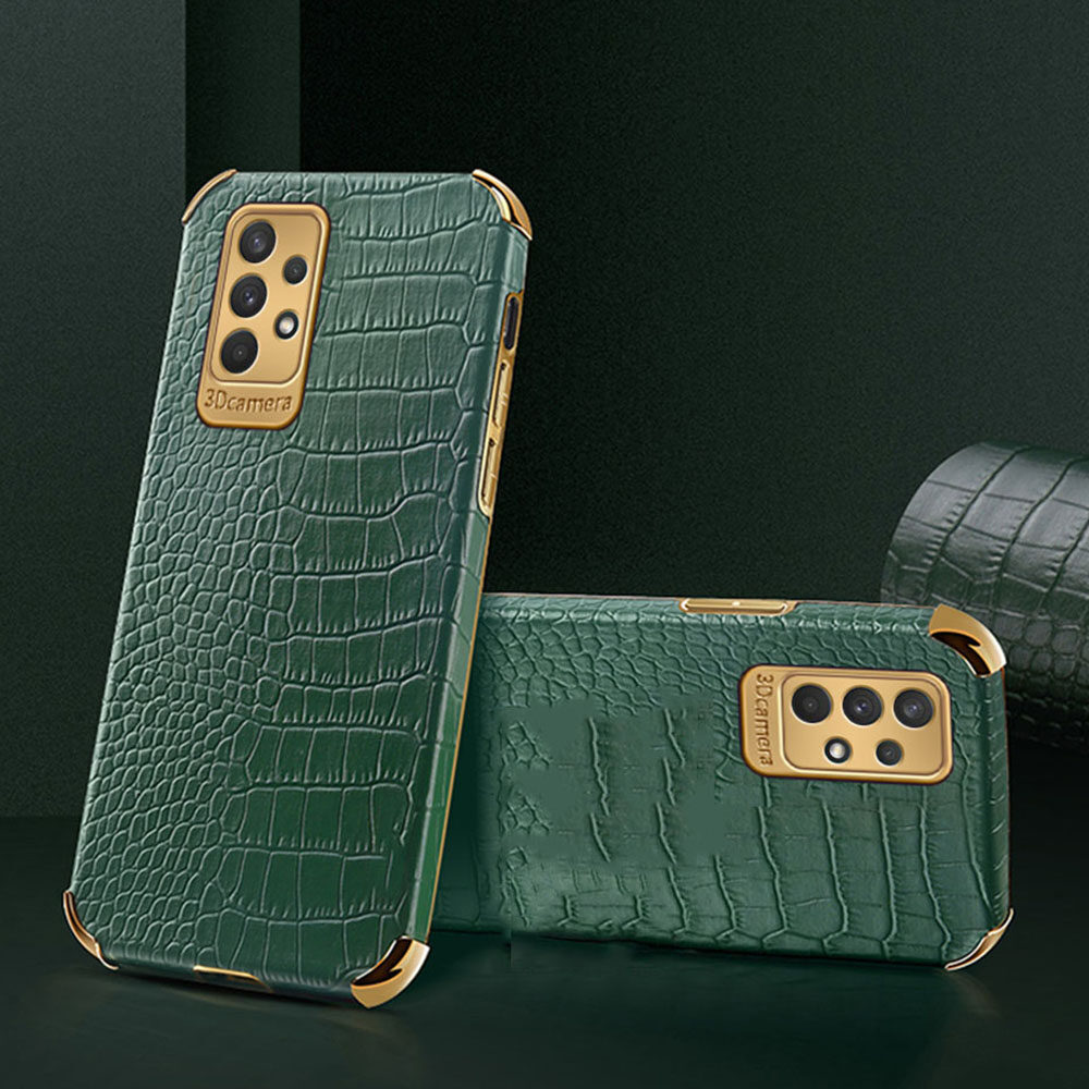 lthmy for Samsung Galaxy A52s 5G Phone Case Leather Crocodile Pattern Plating Soft TPU Shockproof Anti-scratch Four Corners 360 Degree Protection Back Cover