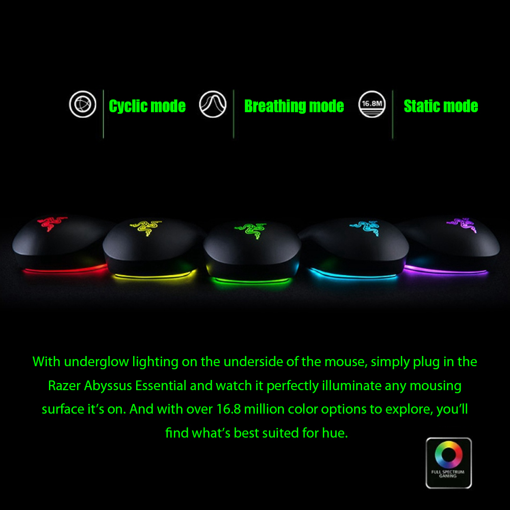 Razer Abyssus Essential Optical Gaming Mouse w/True 7200 DPI Optical Sensor/3 Hyperesponse Buttons Powered by Razer Chroma Ambidextrous Ergonomic Wired Computer Mice for Windows PC Gamers. 
