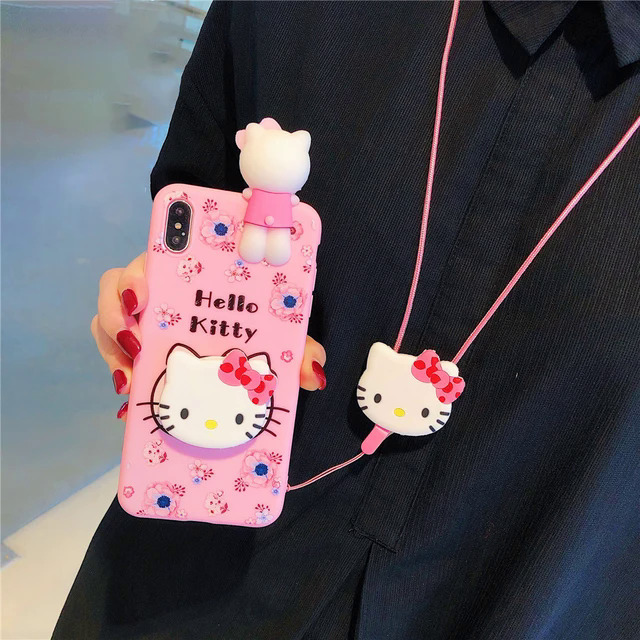 【Pioneer Gong】Hello Kitty For Samsung Galaxy A10s A20s A30 A50 A70 A12 A11 A71 A51 A52 A22 A02s A32 A72 A13 A53 A03s A14 Case With Holder Rope. 