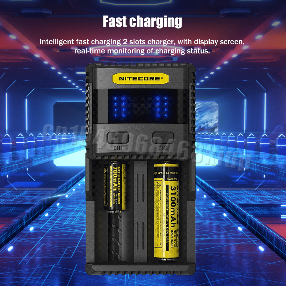 100% New Original Nitecore SC2 Intelligent Faster Charging Charger With LCD Display For IMR Li-ion 18650 14450 16340 AA Battery. 