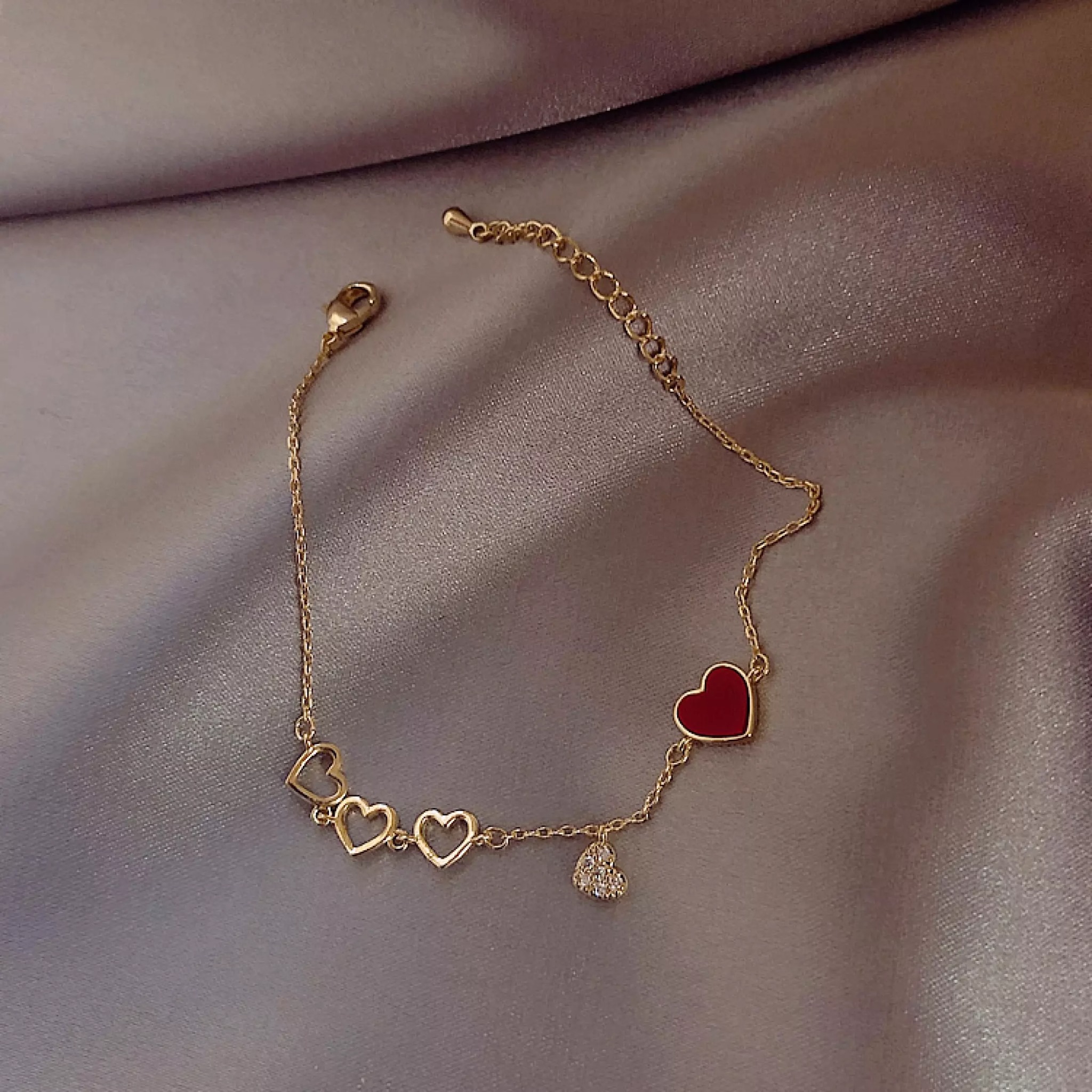 Korean Version New Trendy Red Peach Heart Bracelet