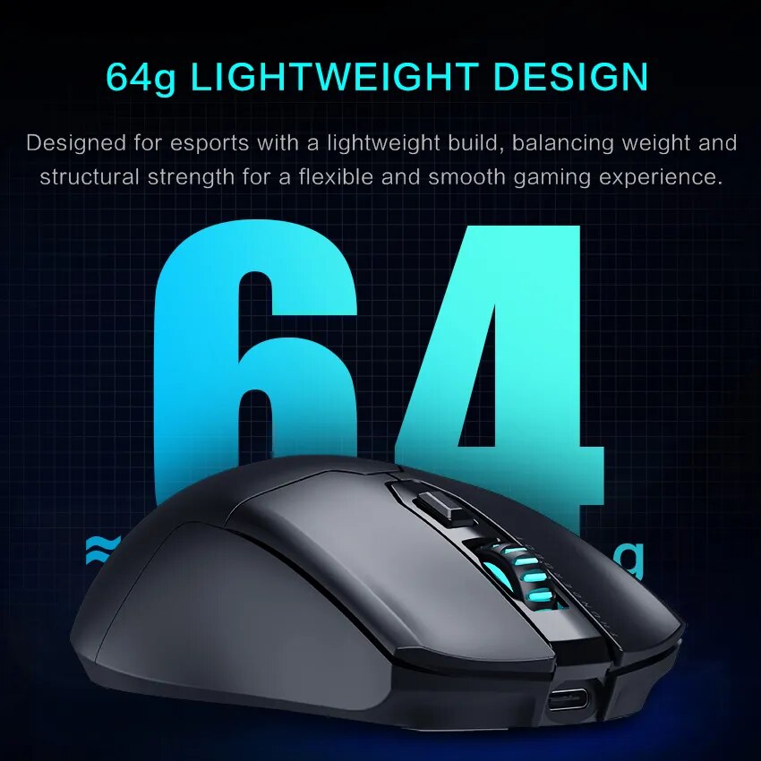 Thunderobot ML602 Wireless Gaming Mouse PAW3395 26000DPI 650IPS 64g Lightweight Symmetrical Form Tri-mode For Laptop PC Gamer. 