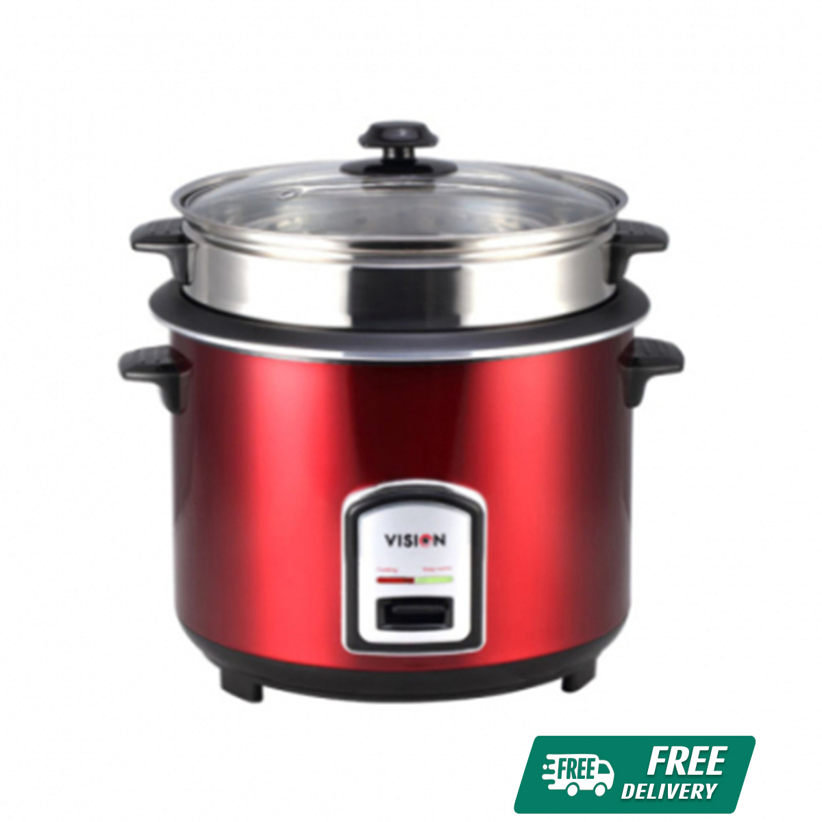 Vision RC-1.8L Single Pot Rice Cooker (REL-40-06 SS) - Red with Free Delivery