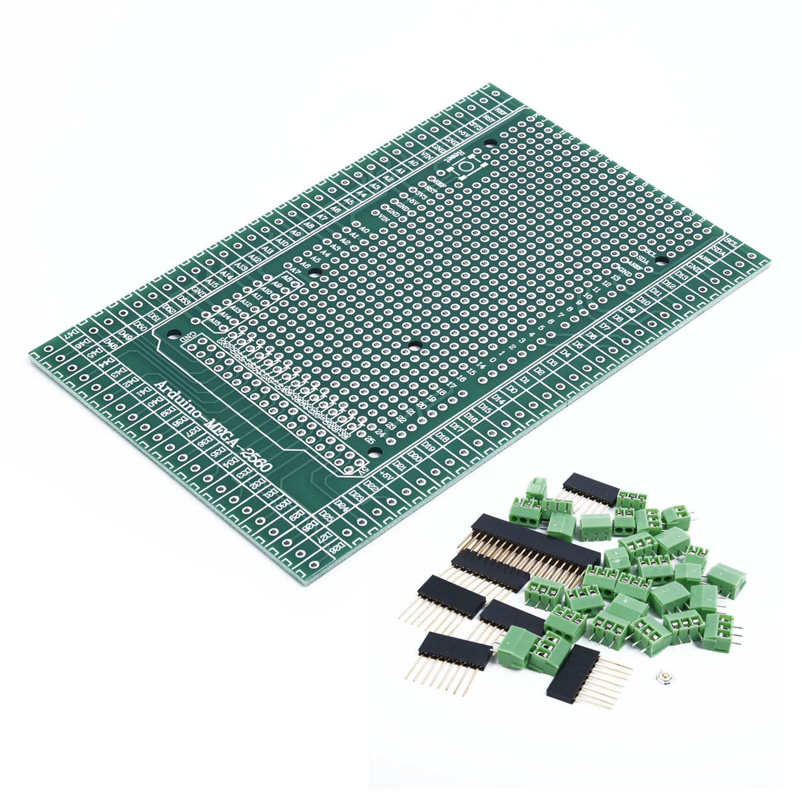 Terminal Block Shield Board Set Parts Prototype PCB Terminal Block Female Header Sockets Compatible with Arduino MEGA-2560. 