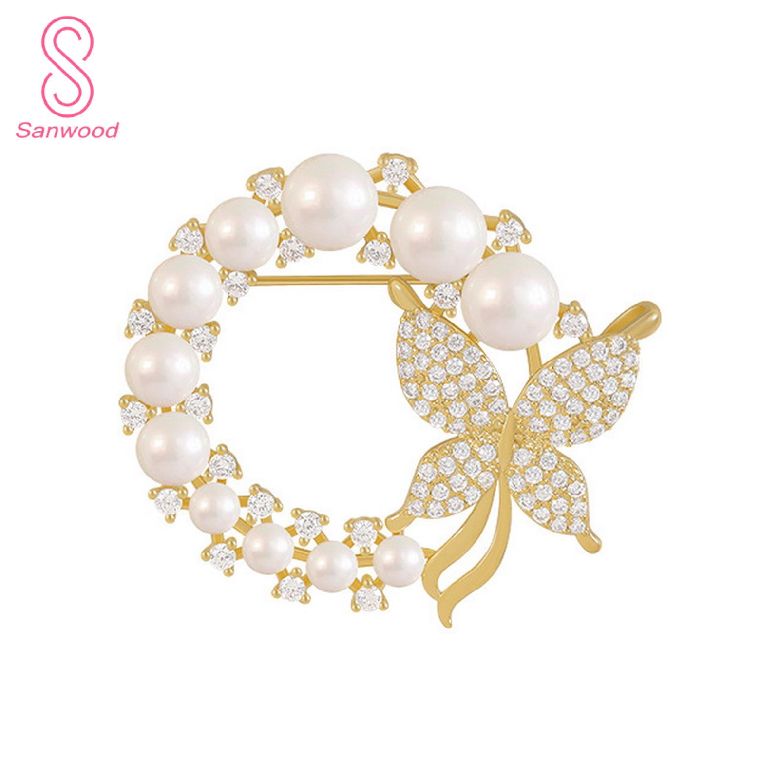 Lapel Brooch Elegant Vintage Butterfly Brooch with Faux Pearl Rhinestone for Coat Collar Hat Scarf Decoration Exquisite Stainless Steel Pin for Garment Jewelry Anti-slip Wear-resistant Wear-resistant